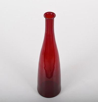 Mid-Century Modern Smoked Ruby Red Blown Murano Glass Bottle, Italy, 1970s-JDR-1372749