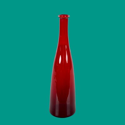 Mid-Century Modern Smoked Ruby Red Blown Murano Glass Bottle, Italy, 1970s-JDR-1372749