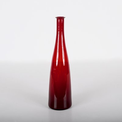 Mid-Century Modern Smoked Ruby Red Blown Murano Glass Bottle, Italy, 1970s-JDR-1372749