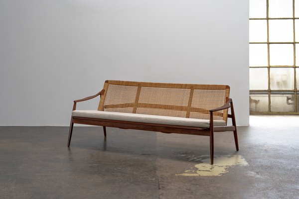 Mid-Century Modern Sofa in Teak and Cane by Hartmut Lohmeyer for Wilkhahn, 1950s-AO-2028321