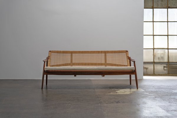 Mid-Century Modern Sofa in Teak and Cane by Hartmut Lohmeyer for Wilkhahn, 1950s-AO-2028321