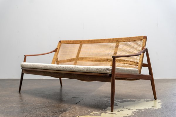 Mid-Century Modern Sofa in Teak and Cane by Hartmut Lohmeyer for Wilkhahn, 1950s-AO-2028321