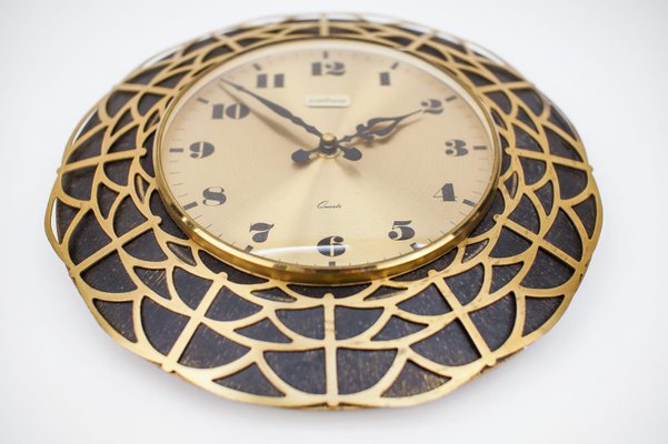 Mid-Century Modern Spider Web Wall Clock in Brass from Pallas, 1960s-KQB-1175254