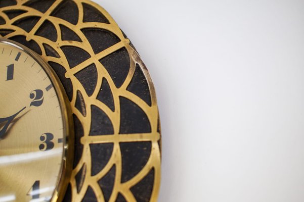 Mid-Century Modern Spider Web Wall Clock in Brass from Pallas, 1960s-KQB-1175254