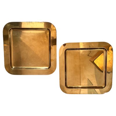 Mid-Century Modern Square Serving Trays in Brass, Italy, 1970s, Set of 2-NMK-1703780