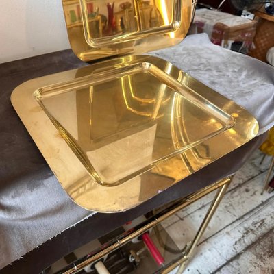 Mid-Century Modern Square Serving Trays in Brass, Italy, 1970s, Set of 2-NMK-1703780