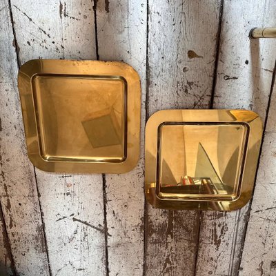 Mid-Century Modern Square Serving Trays in Brass, Italy, 1970s, Set of 2-NMK-1703780