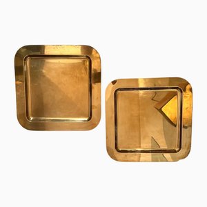 Mid-Century Modern Square Serving Trays in Brass, Italy, 1970s, Set of 2-NMK-1703780