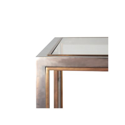 Mid-Century Modern Square Steel & Brass Side Table, France, 1970-UZ-863047