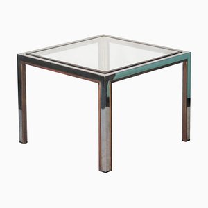 Mid-Century Modern Square Steel & Brass Side Table, France, 1970-UZ-863047