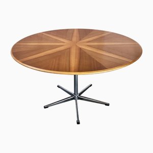 Mid-Century Modern Starburst Round Living Room Table in Walnut & Chrome, Germany, 1960s-PBW-1821280