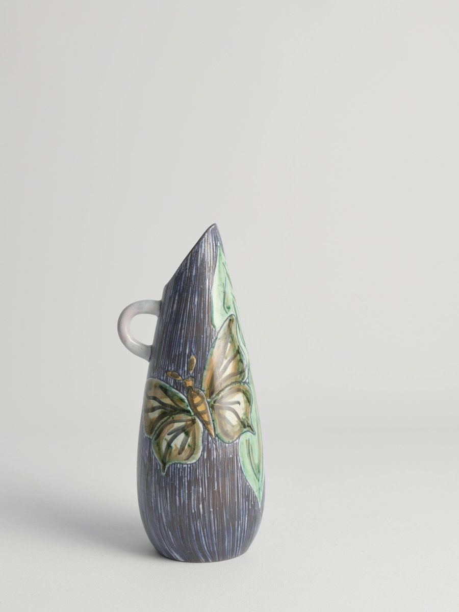 Mid-Century Modern Stoneware Vase with Sgraffito and Butterflies, Sweden, 1950s