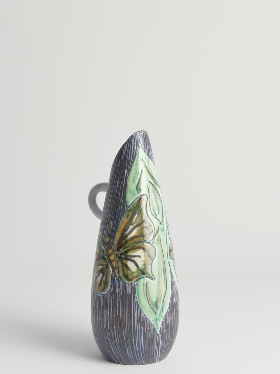 Mid-Century Modern Stoneware Vase with Sgraffito and Butterflies, Sweden, 1950s