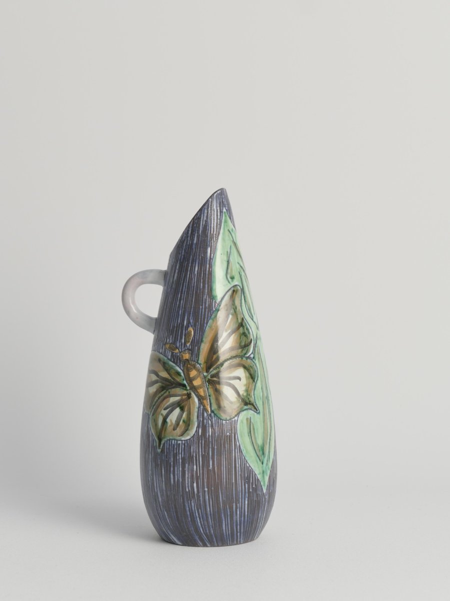 Mid-Century Modern Stoneware Vase with Sgraffito and Butterflies, Sweden, 1950s