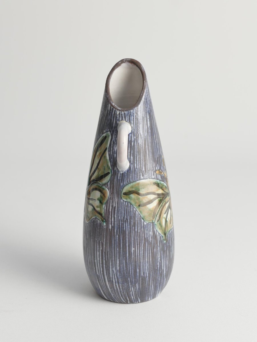 Mid-Century Modern Stoneware Vase with Sgraffito and Butterflies, Sweden, 1950s