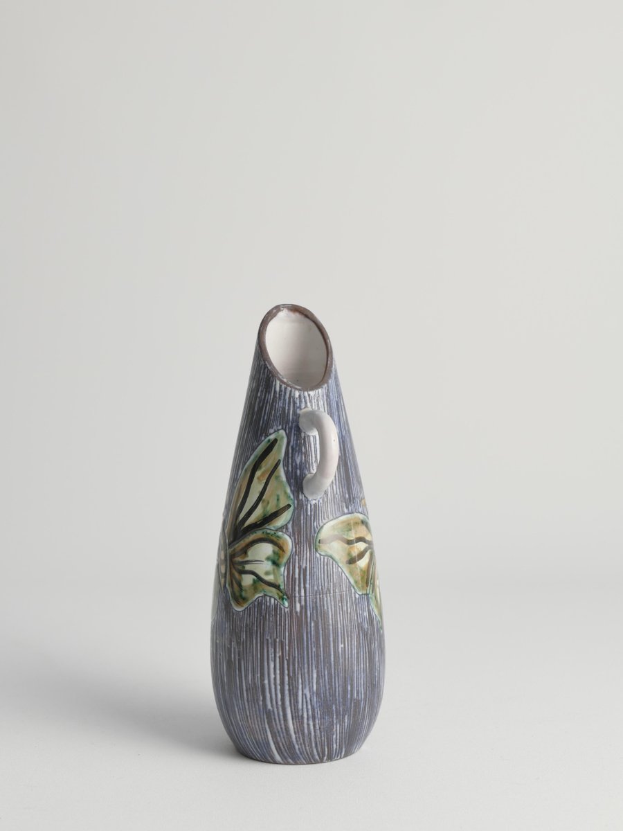 Mid-Century Modern Stoneware Vase with Sgraffito and Butterflies, Sweden, 1950s