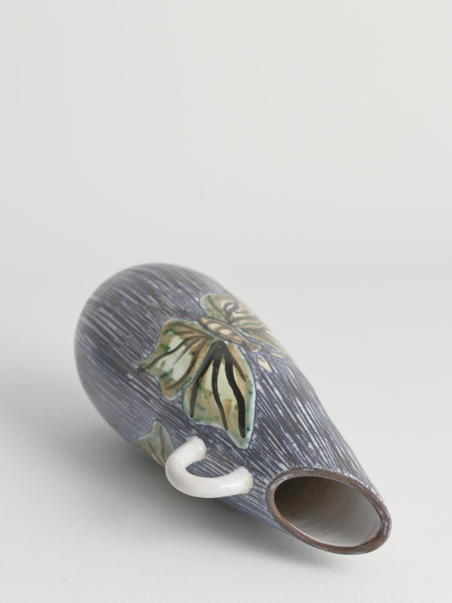 Mid-Century Modern Stoneware Vase with Sgraffito and Butterflies, Sweden, 1950s