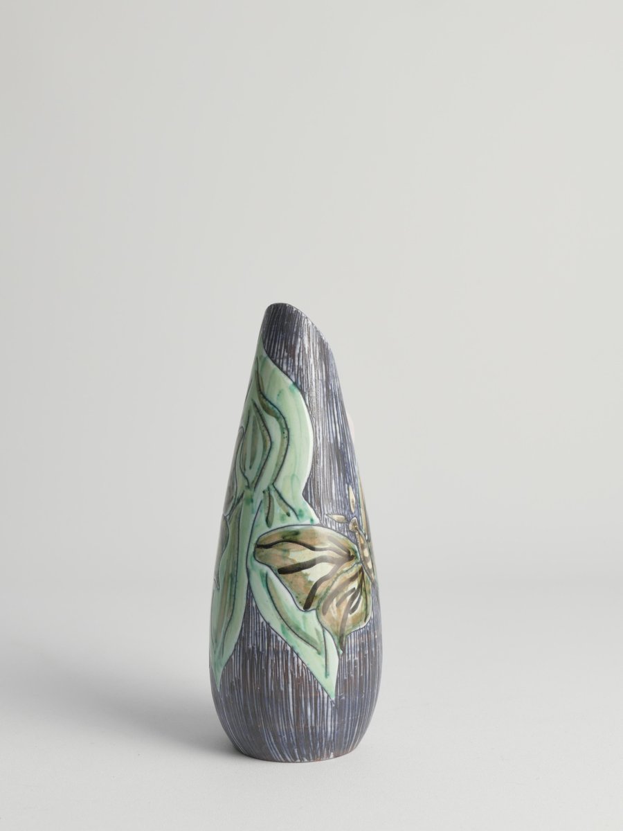 Mid-Century Modern Stoneware Vase with Sgraffito and Butterflies, Sweden, 1950s