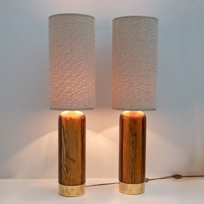 Mid-Century Modern Style Italian Wooden and Brass Table Lamps, 1990, Set of 2-FER-2026817