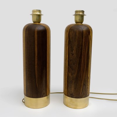 Mid-Century Modern Style Italian Wooden and Brass Table Lamps, 1990, Set of 2-FER-2026817