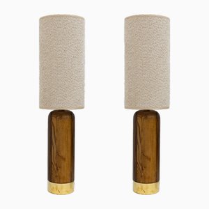 Mid-Century Modern Style Italian Wooden and Brass Table Lamps, 1990, Set of 2-FER-2026817