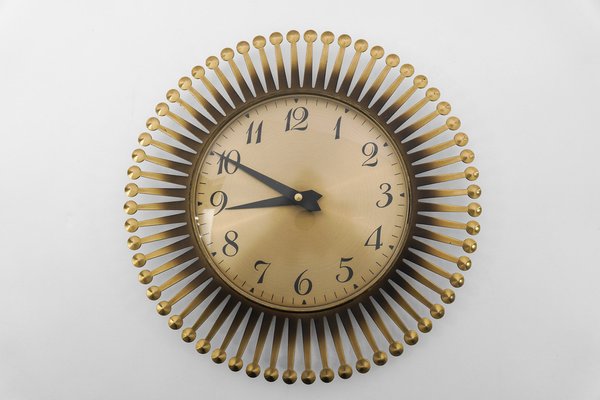 Mid-Century Modern Sunburst Wall Clock in Brass from Meister Anker, Germany, 1950s-KQB-1705138