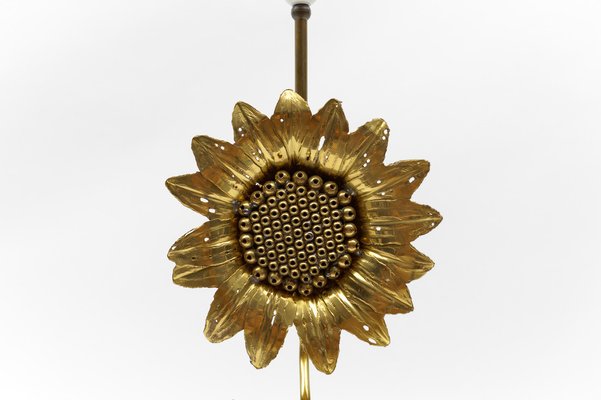 Mid-Century Modern Sunflower Table Lamp in Brass and Wood, 1970s-KQB-1737310