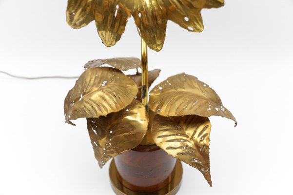 Mid-Century Modern Sunflower Table Lamp in Brass and Wood, 1970s-KQB-1737310