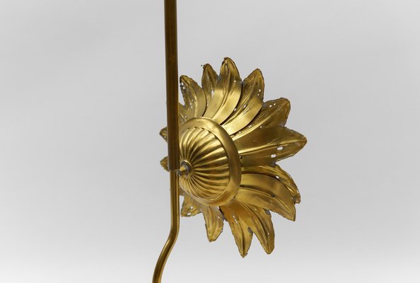 Mid-Century Modern Sunflower Table Lamp in Brass and Wood, 1970s-KQB-1737310