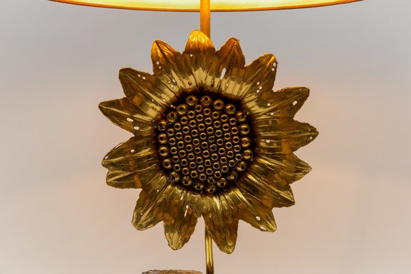 Mid-Century Modern Sunflower Table Lamp in Brass and Wood, 1970s-KQB-1737310