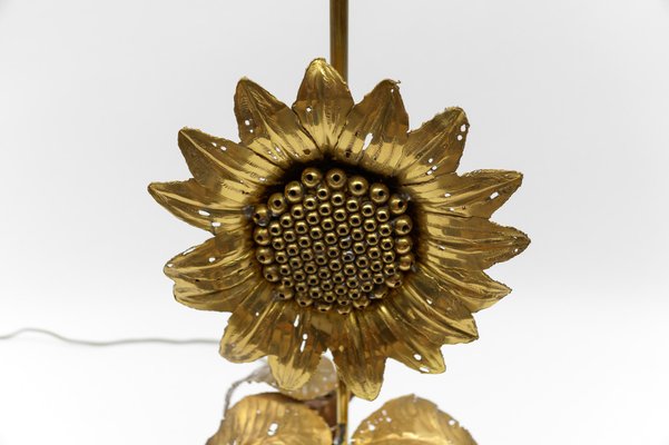 Mid-Century Modern Sunflower Table Lamp in Brass and Wood, 1970s-KQB-1737310