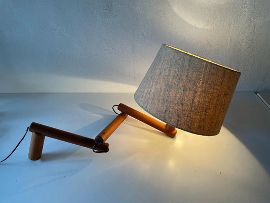 Mid-Century Modern Swedish Adjustable Wall Lamp in Wood with Fabric Shade, 1960s-RDS-1420009