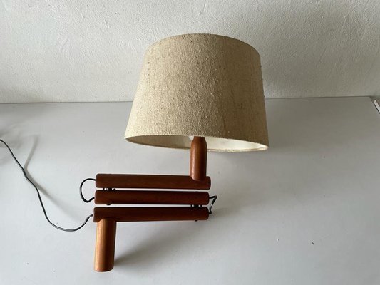 Mid-Century Modern Swedish Adjustable Wall Lamp in Wood with Fabric Shade, 1960s-RDS-1420009