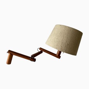 Mid-Century Modern Swedish Adjustable Wall Lamp in Wood with Fabric Shade, 1960s-RDS-1420009