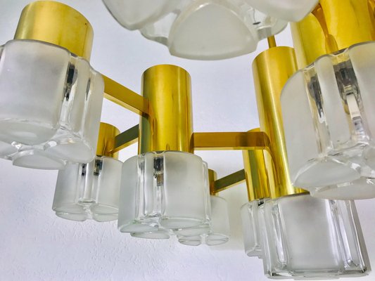 Mid-Century Modern Swedish Brass and Ice Glass Chandelier by Hans-Agne Jakobsson, 1960s-PUK-1329372