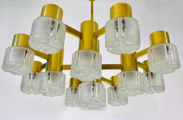 Mid-Century Modern Swedish Brass and Ice Glass Chandelier by Hans-Agne Jakobsson, 1960s-PUK-1329372