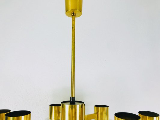 Mid-Century Modern Swedish Brass and Ice Glass Chandelier by Hans-Agne Jakobsson, 1960s-PUK-1329372