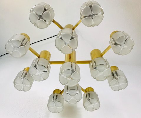 Mid-Century Modern Swedish Brass and Ice Glass Chandelier by Hans-Agne Jakobsson, 1960s-PUK-1329372