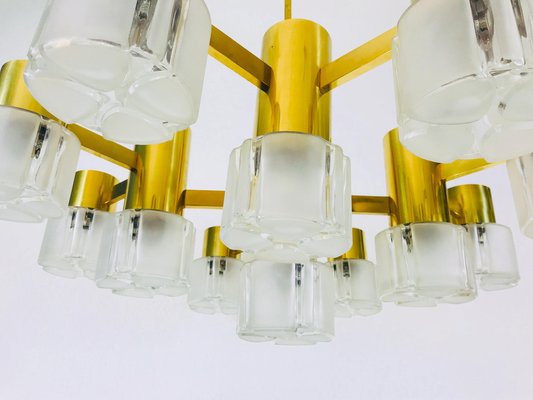 Mid-Century Modern Swedish Brass and Ice Glass Chandelier by Hans-Agne Jakobsson, 1960s-PUK-1329372