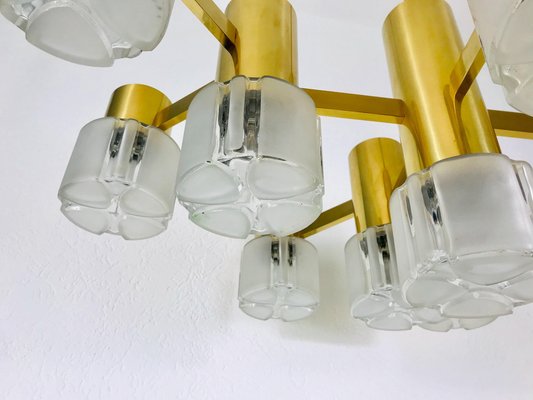 Mid-Century Modern Swedish Brass and Ice Glass Chandelier by Hans-Agne Jakobsson, 1960s-PUK-1329372