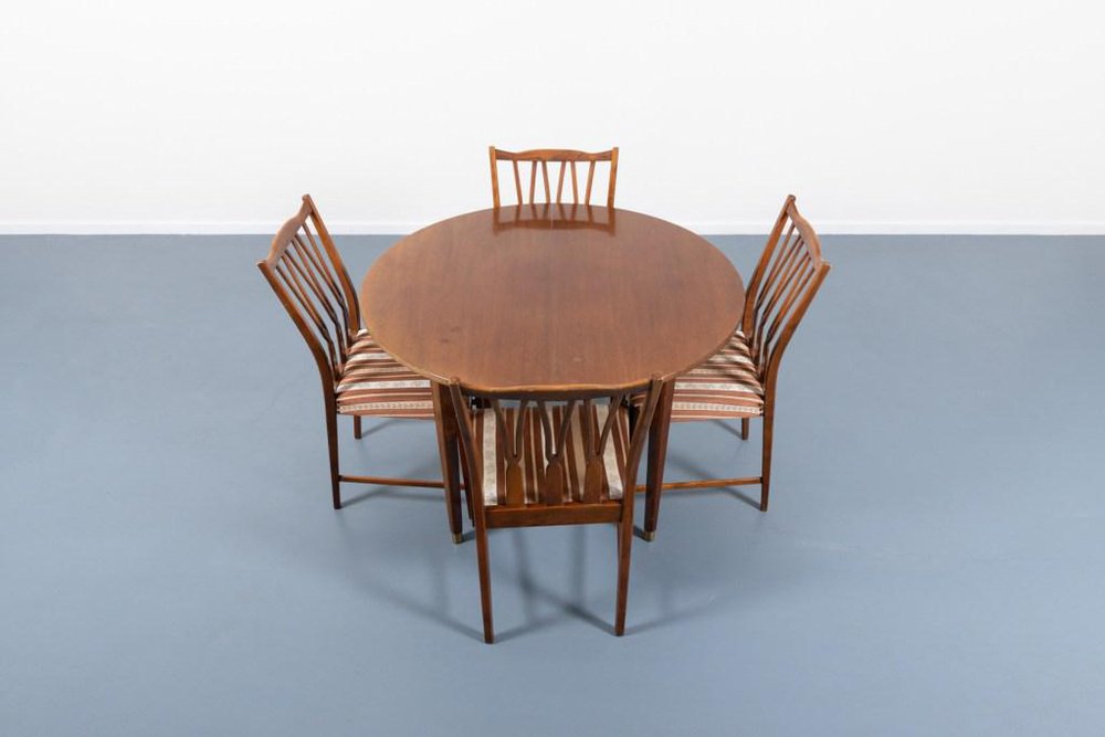 Mid-Century Modern Swedish Dining Table and Chairs by Nils Jonsson for Hugo Troeds, Set of 5