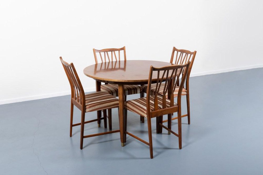 Mid-Century Modern Swedish Dining Table and Chairs by Nils Jonsson for Hugo Troeds, Set of 5