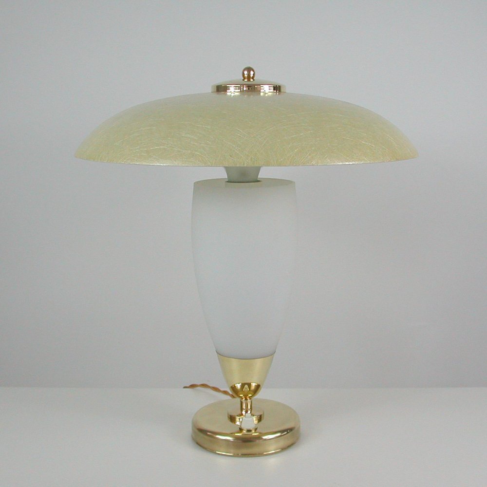 Mid-Century Modern Swedish Saucer Table Lamp in Opaline and Fiberglass, 1950s