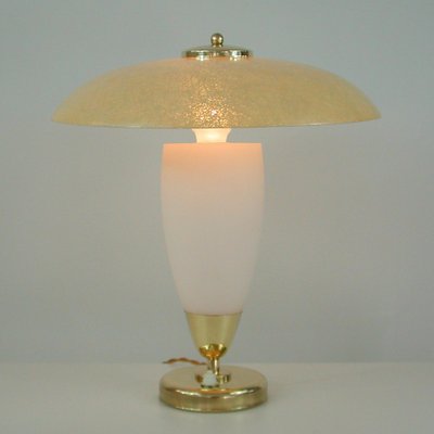 Mid-Century Modern Swedish Saucer Table Lamp in Opaline and Fiberglass, 1950s-OE-1177821