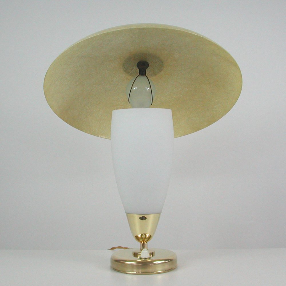 Mid-Century Modern Swedish Saucer Table Lamp in Opaline and Fiberglass, 1950s