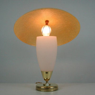 Mid-Century Modern Swedish Saucer Table Lamp in Opaline and Fiberglass, 1950s-OE-1177821