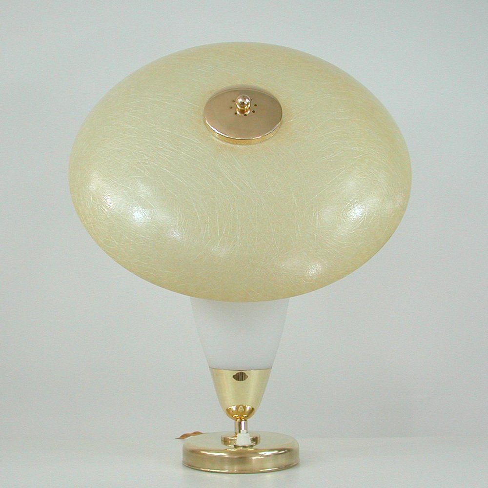 Mid-Century Modern Swedish Saucer Table Lamp in Opaline and Fiberglass, 1950s