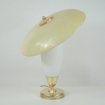 Mid-Century Modern Swedish Saucer Table Lamp in Opaline and Fiberglass, 1950s-OE-1177821