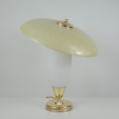 Mid-Century Modern Swedish Saucer Table Lamp in Opaline and Fiberglass, 1950s-OE-1177821