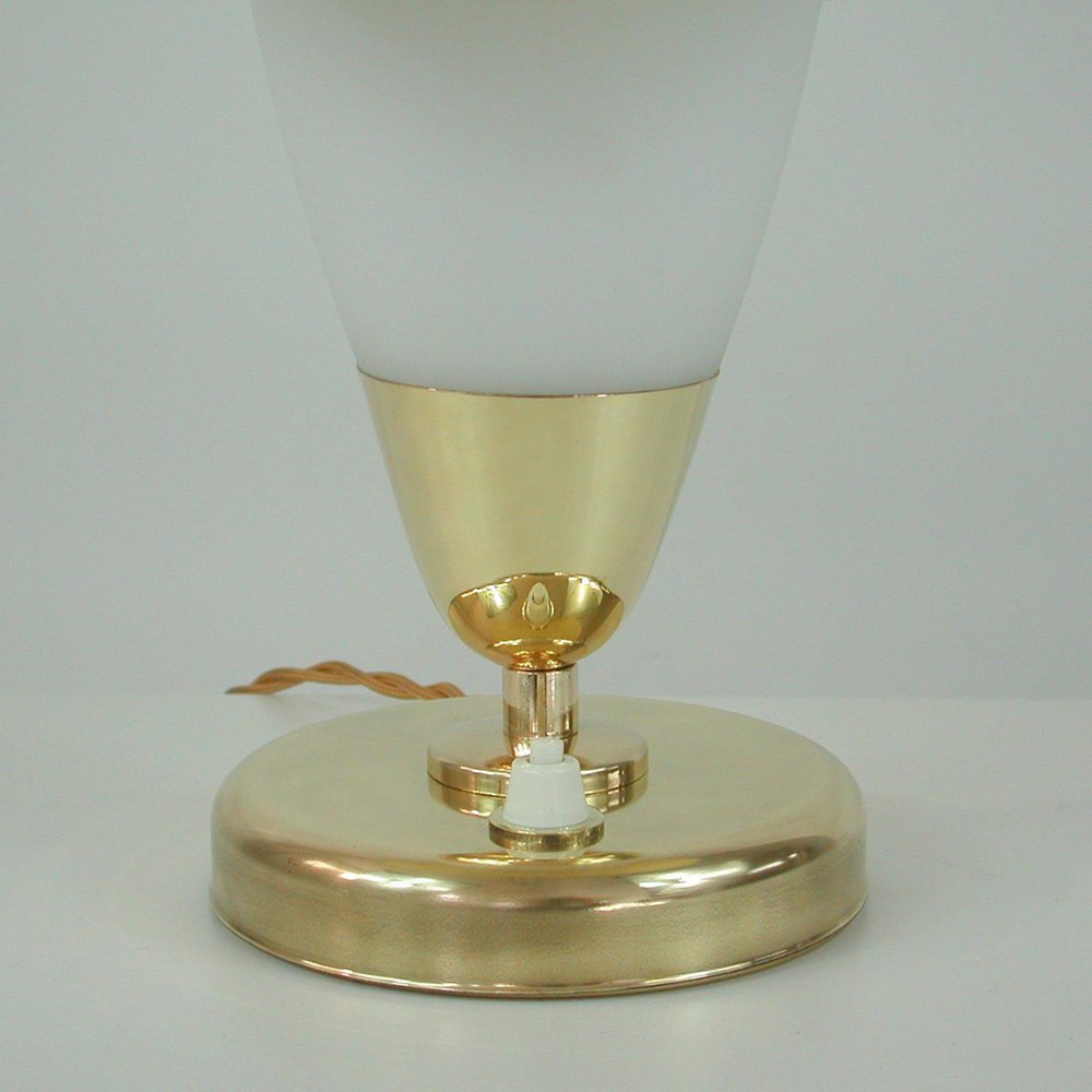 Mid-Century Modern Swedish Saucer Table Lamp in Opaline and Fiberglass, 1950s